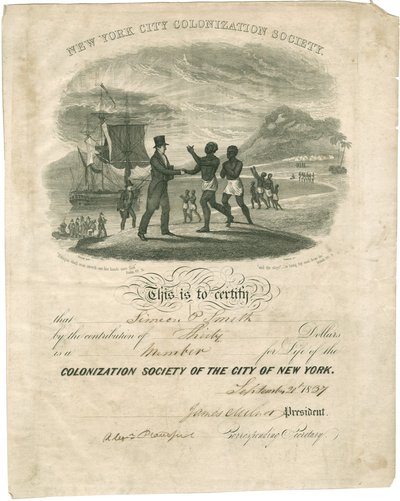 Kolonisatievereniging Certificaat voor Simeon P. Smith, 1837 door American School
